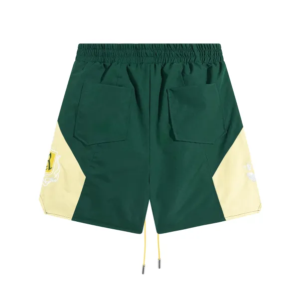 Design Panelled Shorts with Embroidered Crest in Navy and Beige - 9