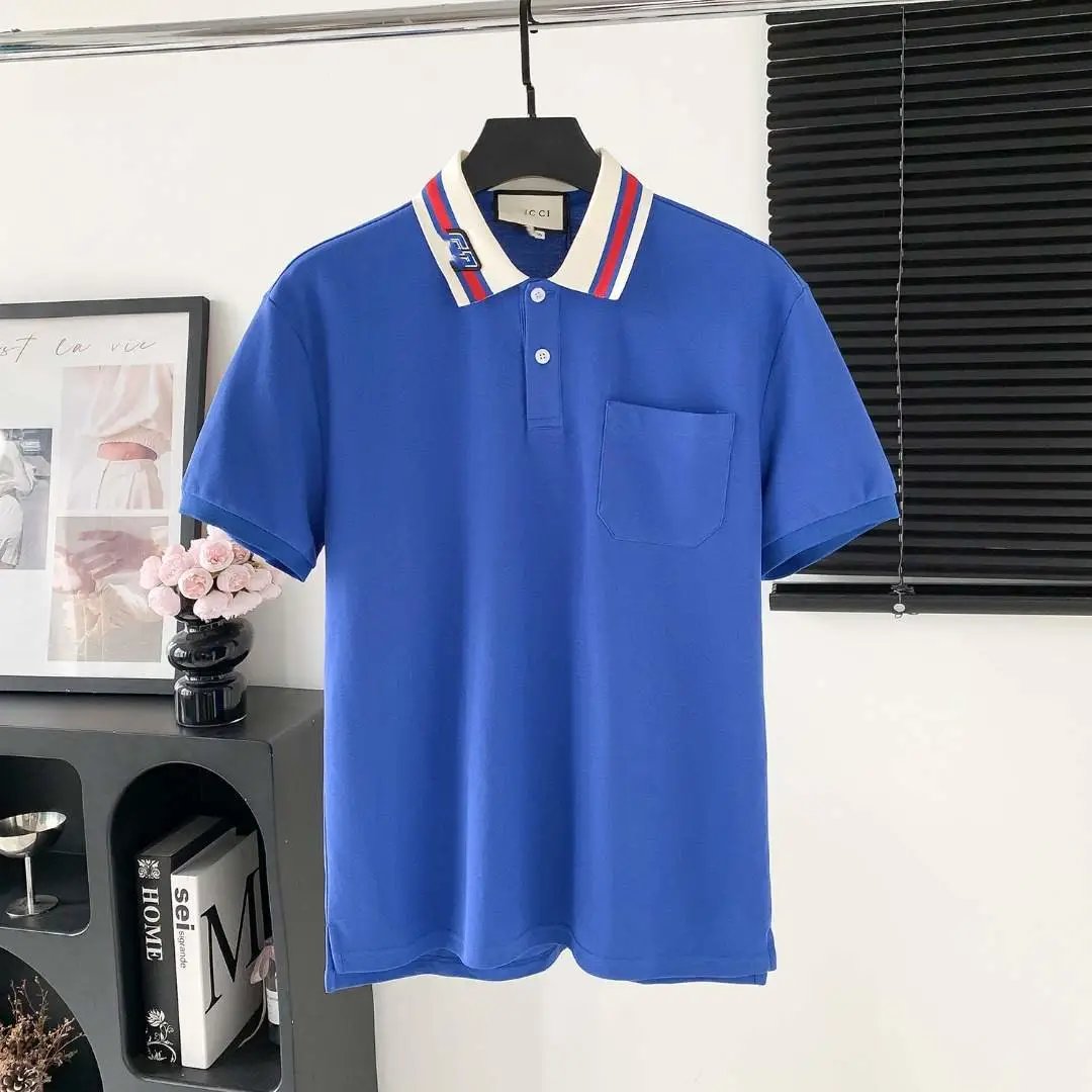 Prada Shirts Short-Sleeve Polo Shirt with Chest Triangle Logo — 33 G home GG Embroidered Pocket
