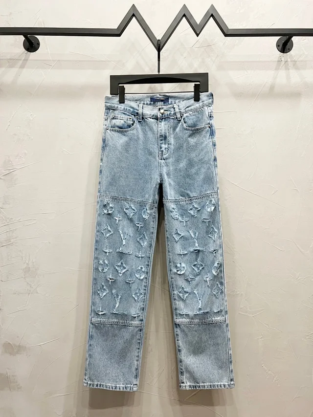 Unbranded Jeans Distressed monogram-pattern denim product detail image 8