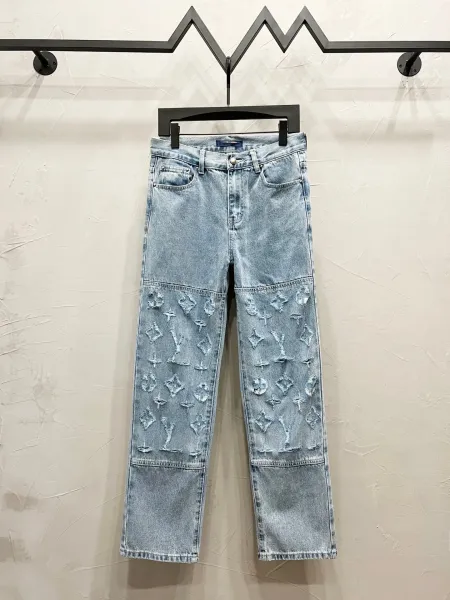 Design Checkerboard Washed Denim Jeans - 9