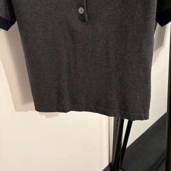 Miu Miu Knit Polo Shirt in Charcoal Gray with Contrast Trim - 6