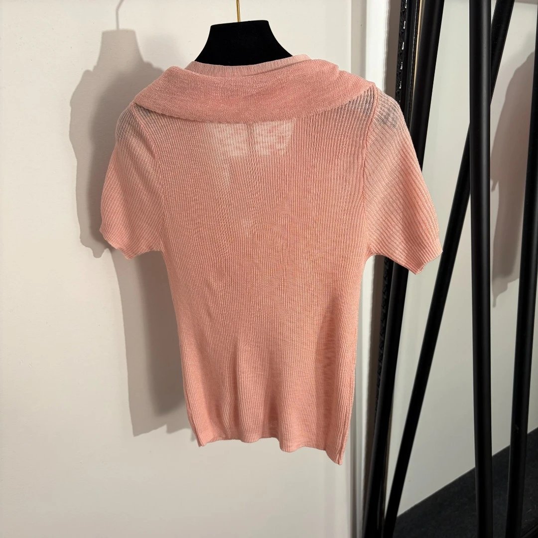 Unbranded Knitwear Short-Sleeve Button-Front Knit Cardigan with Sailor Collar image 4