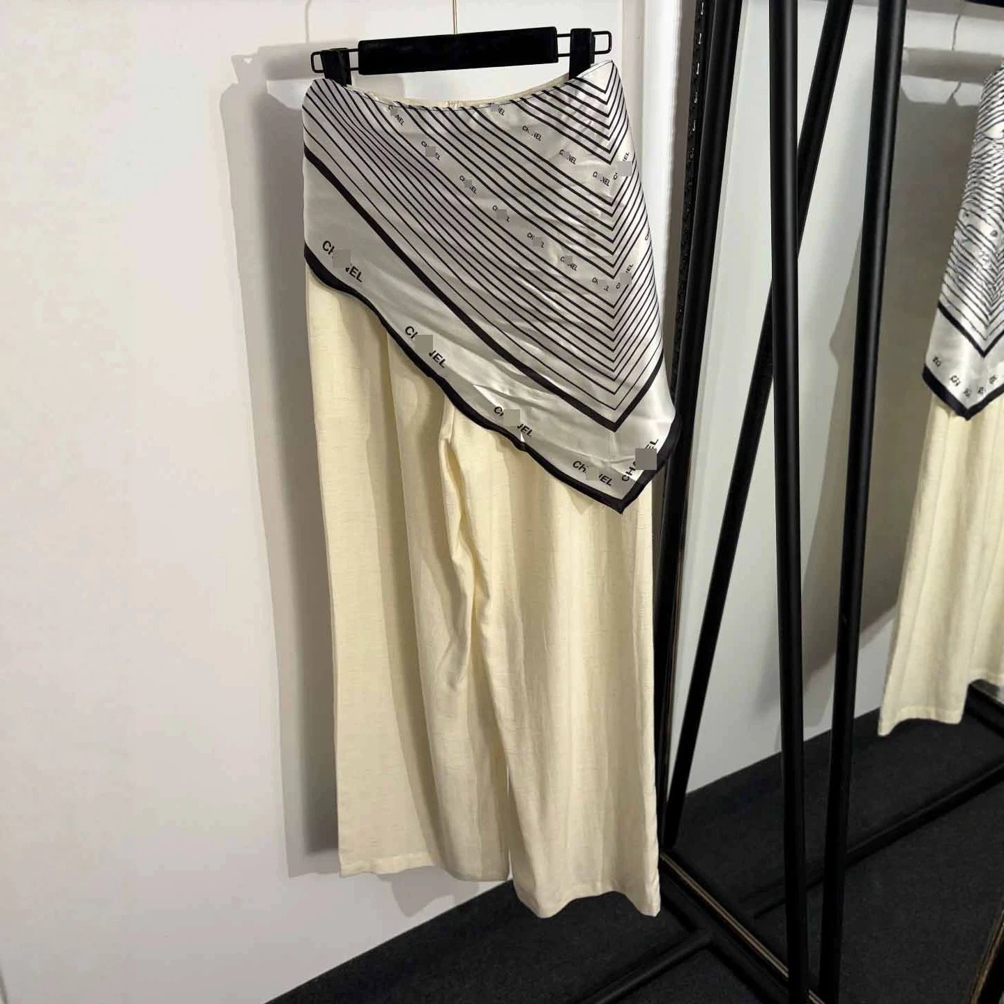Chanel Trousers Wide-Leg with Logo-Print Scarf Waist Detail image 4