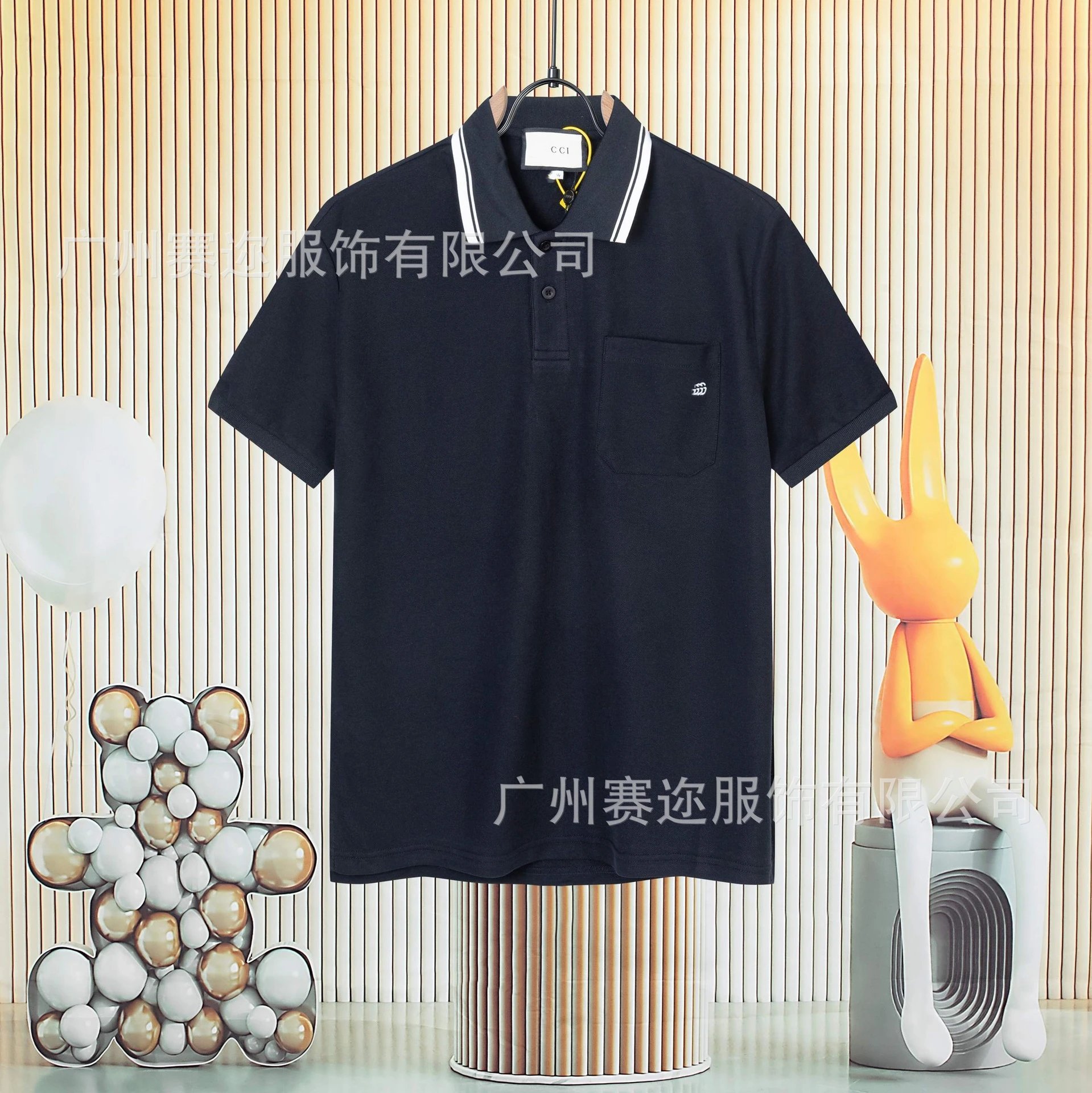 Unbranded Shirts Short-Sleeve Polo Shirt with Contrast Trim and Chest Pocket — G 811 Black