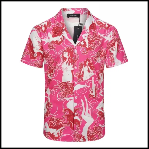 Amiri Palm Tree Print Short-Sleeve Shirt Blue and White - 16