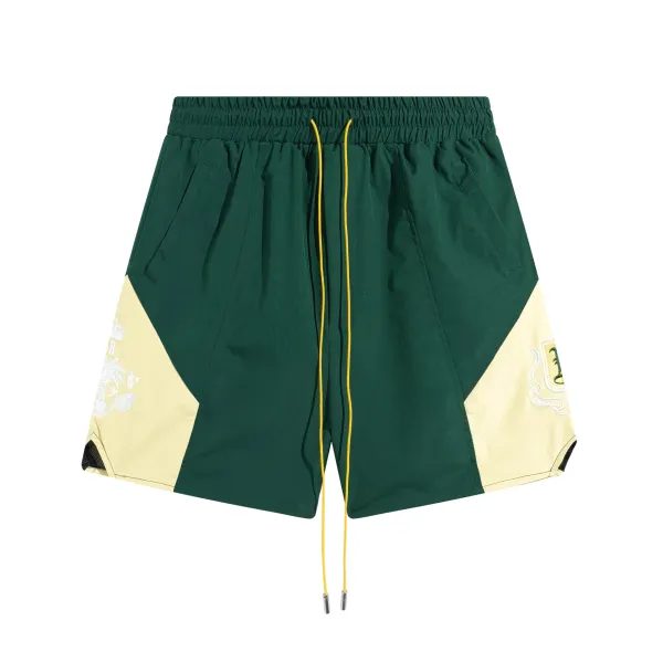Design Panelled Shorts with Embroidered Crest in Navy and Beige - 8