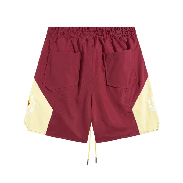 Design Panelled Shorts with Embroidered Crest in Navy and Beige - 5