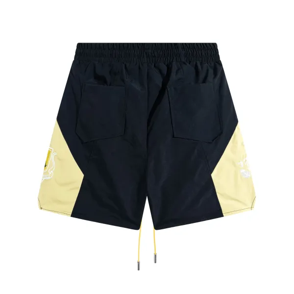 Design Panelled Shorts with Embroidered Crest in Navy and Beige - 10