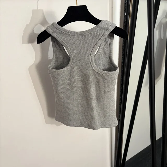 Chanel Vests Ribbed Scoop-Neck Tank Vest with Logo Patch product detail image 3