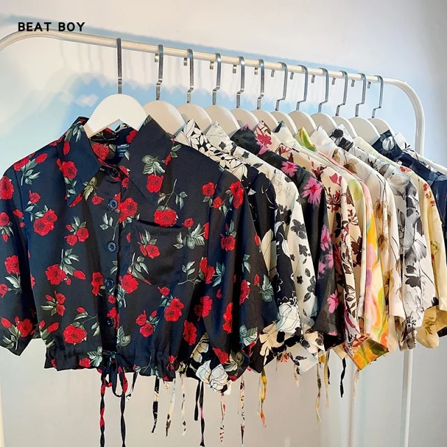Unbranded Shirts Floral Print Short-Sleeve Drawstring-Hem Shirt product detail image 8