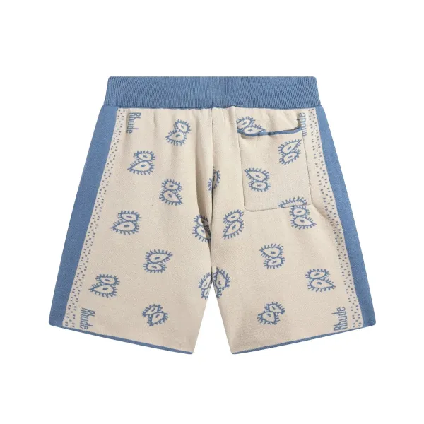 Rhude Bandana Print Knit Shorts Beige / Blue - 12