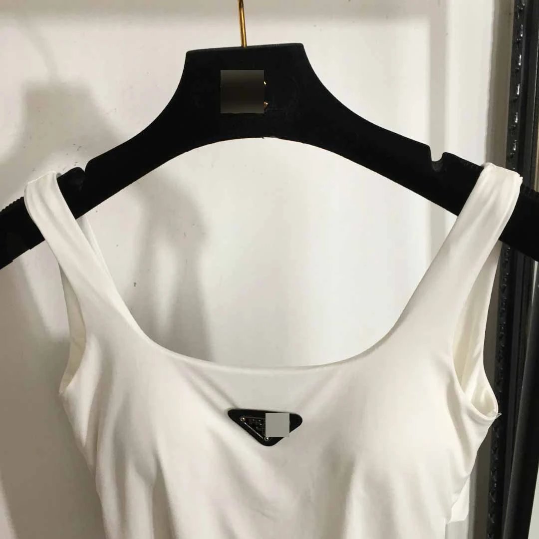 Prada Triangle Logo Cropped Tank Top White Vest Top - 6