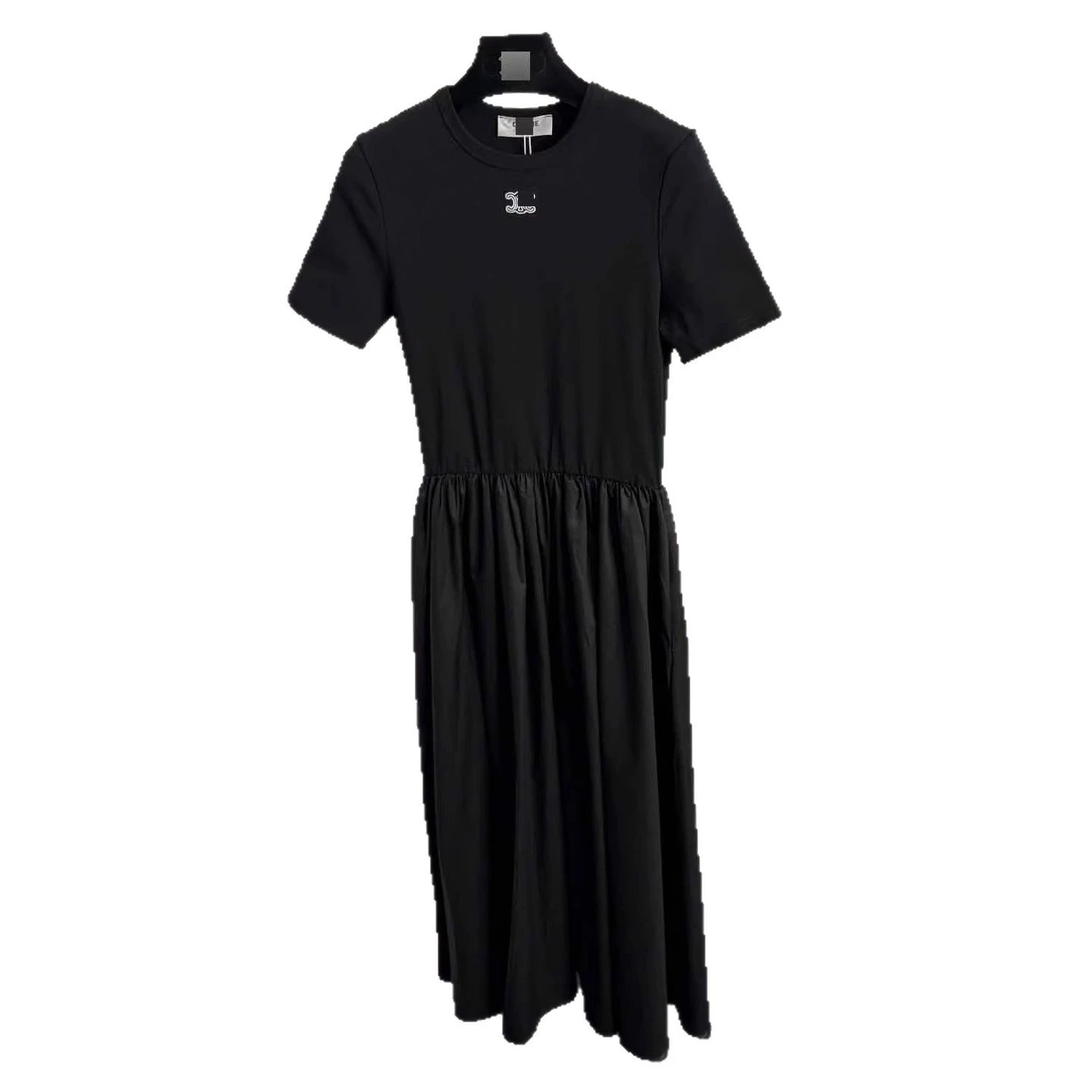 Celine Dresses Short-Sleeve Elastic-Waist Maxi Dress with Embroidered Chest Logo image 5