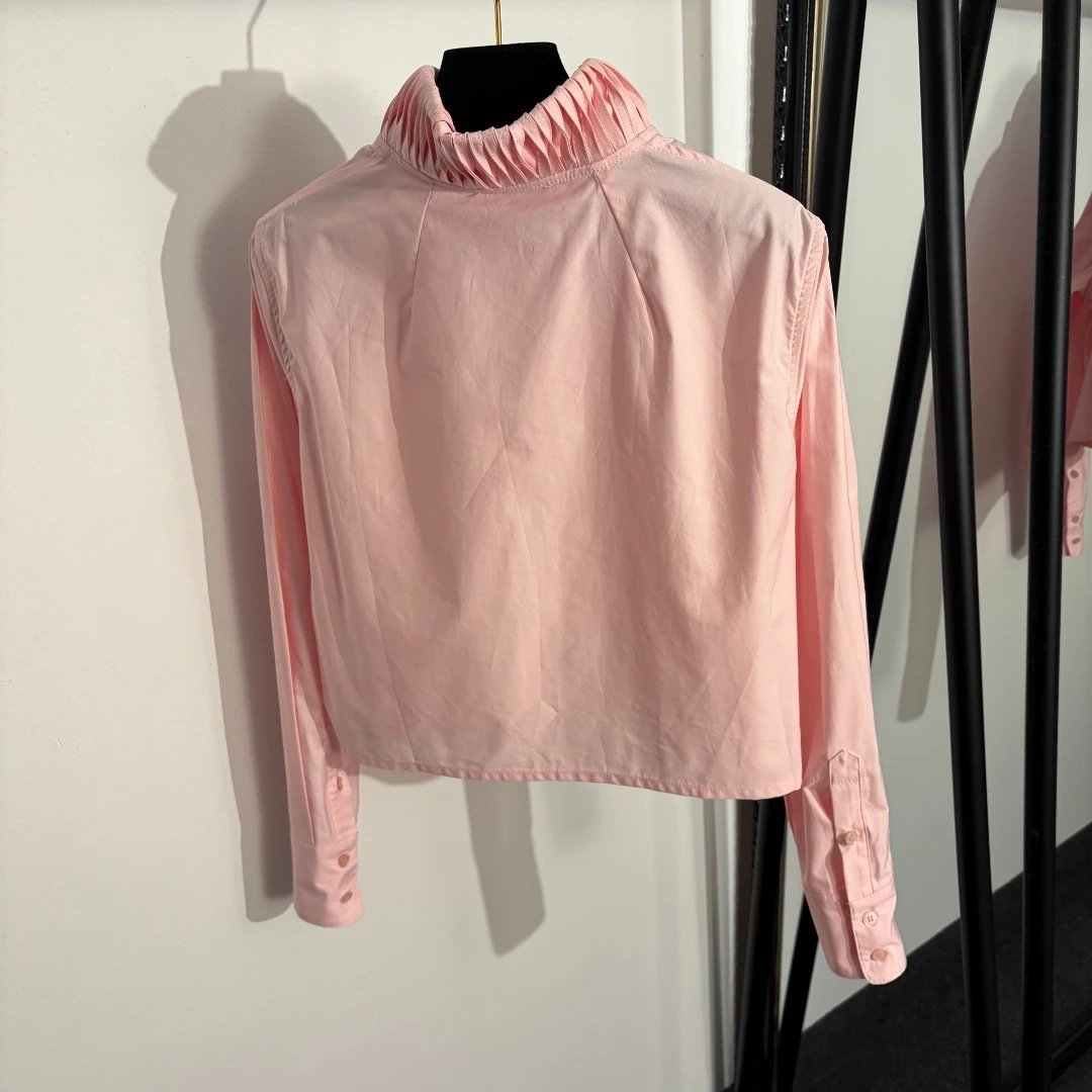 Unbranded Shirts Pleated Stand-Collar Long-Sleeve Shirt image 4