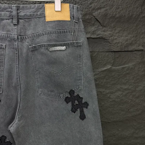 Chrome Hearts Cross-Embroidered Distressed Gray Jeans - 13