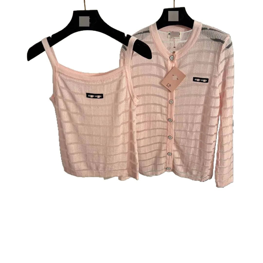 Miu Matching Sets Striped knit cardigan and camisole set image 5