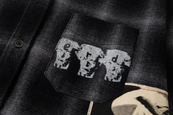 Design Plaid Shirt with Graphic Patches Black / Gray - 7