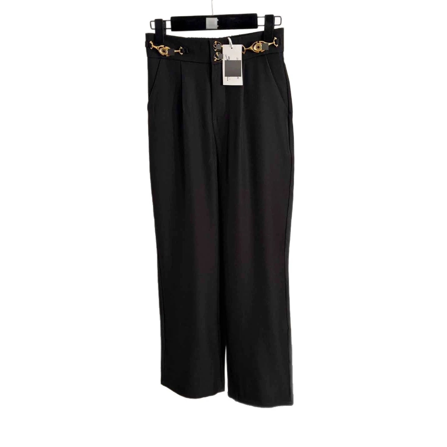 Unbranded Trousers High-Waisted Straight-Leg with Gold-Tone Waist Hardware image 5
