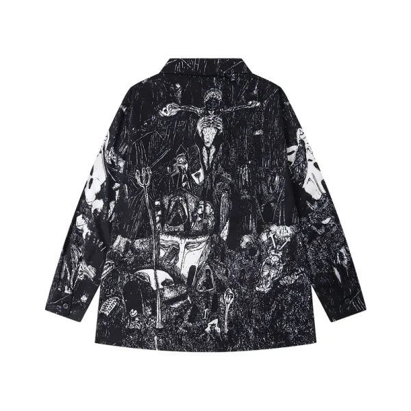 Design Plaid Shirt with Graphic Patches Black / Gray - 19