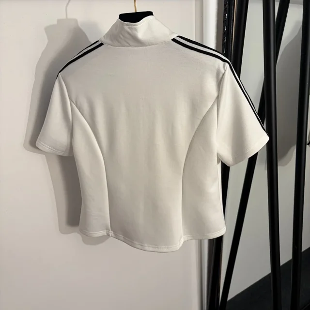 Chanel Tracksuits Short-sleeve zip-up track jacket and straight-leg trousers with contrast stripes product detail image 4