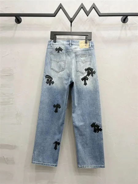 Design Snowflake Patchwork Wide-Leg Jeans Blue - 12