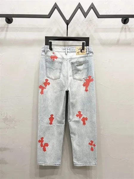 Design Snowflake Patchwork Wide-Leg Jeans Blue - 20