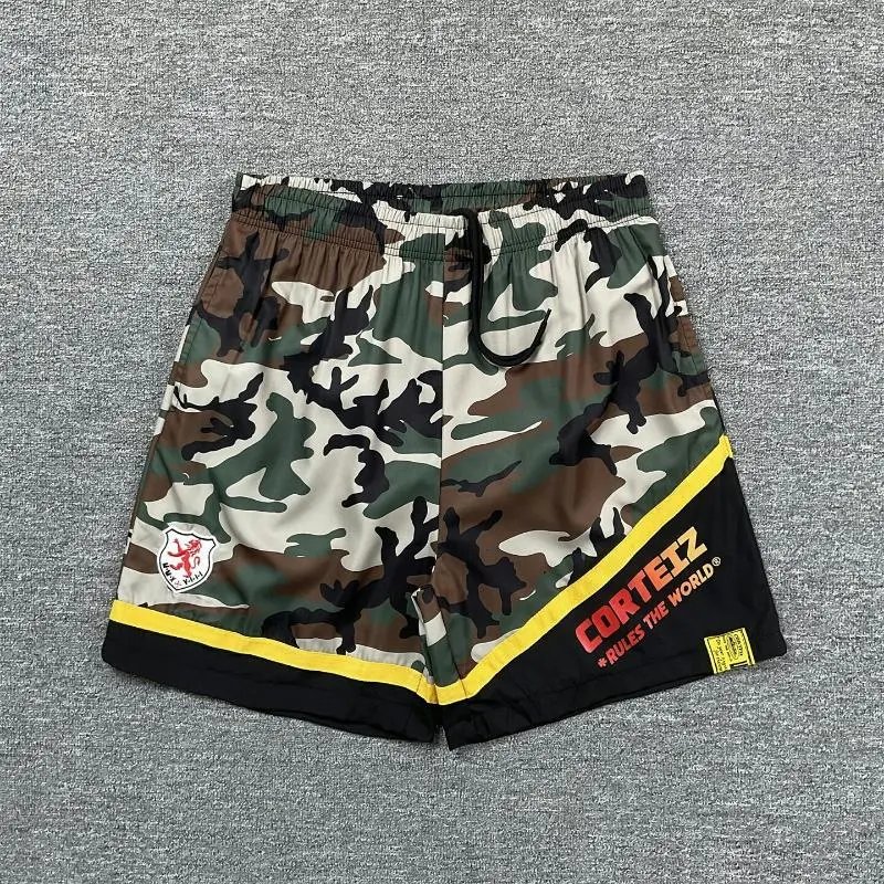 Corteiz Shorts Drawstring color-block with camouflage variants — Green camouflage