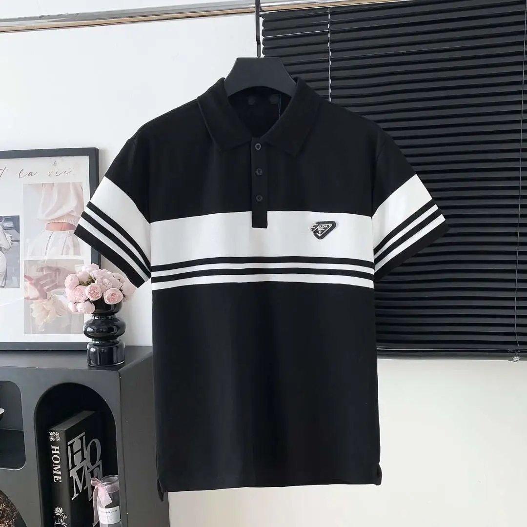Prada Shirts Short-Sleeve Polo Shirt with Chest Triangle Logo — 13 Pujia chest triangle logo