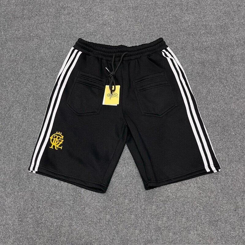 Corteiz Shorts Three-Stripe Embroidered Logo Fleece — Black with fleece lining