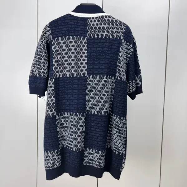 Design Knit Polo Shirt Navy with Geometric Pattern Tops Polo - 5