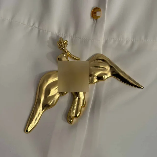 Unbranded Shirts Long-sleeve collared shirt with metal dove ornament product detail image 6