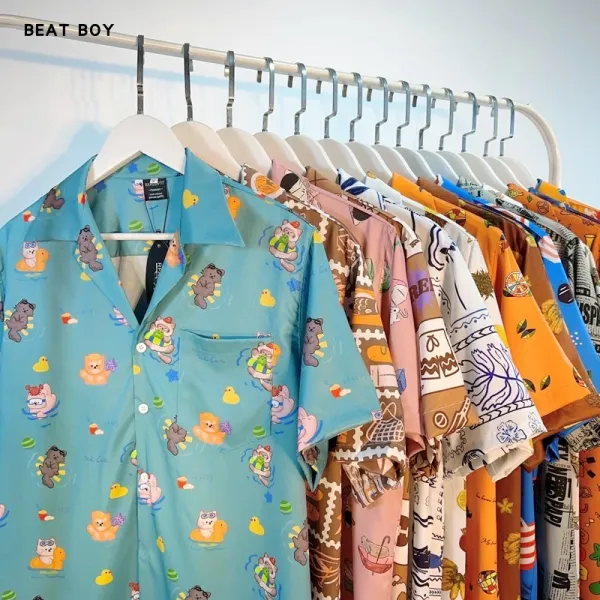 Design Beat Boy Ing Tropical Print Short-Sleeve Shirt White Shirt - 11