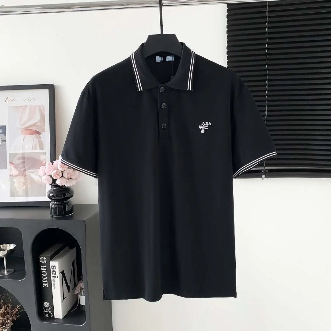 Prada Shirts Short-Sleeve Polo Shirt with Chest Triangle Logo — 15 Pujia Classic Logo Black Edge Inverted Triangle Embroidery