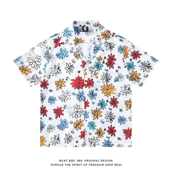 Design Beat Boy Ing Tropical Print Short-Sleeve Shirt White Shirt - 27
