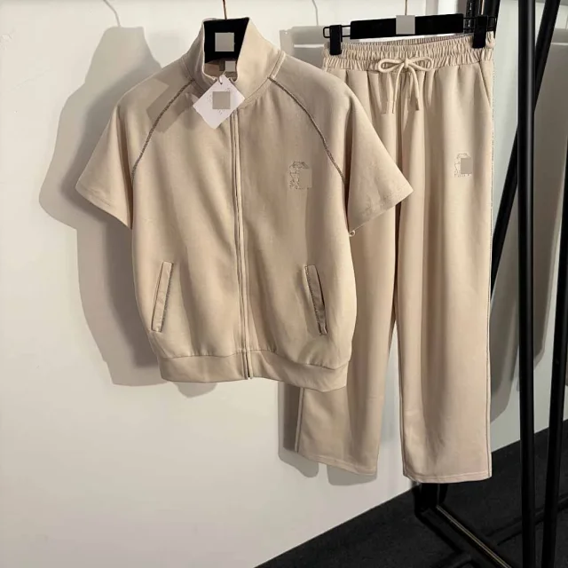 Unbranded Tracksuits Short-sleeve zip-up stand-collar set with contrast trim product detail image 2