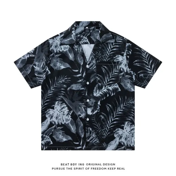 Design Beat Boy Ing Tropical Print Short-Sleeve Shirt White Shirt - 35
