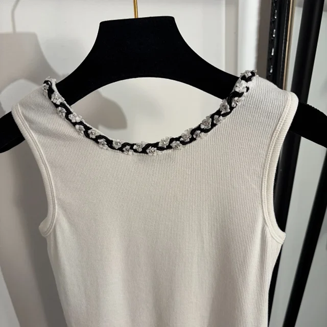 Unbranded Vests Ribbed sleeveless vest with embellished round neckline product detail image 6