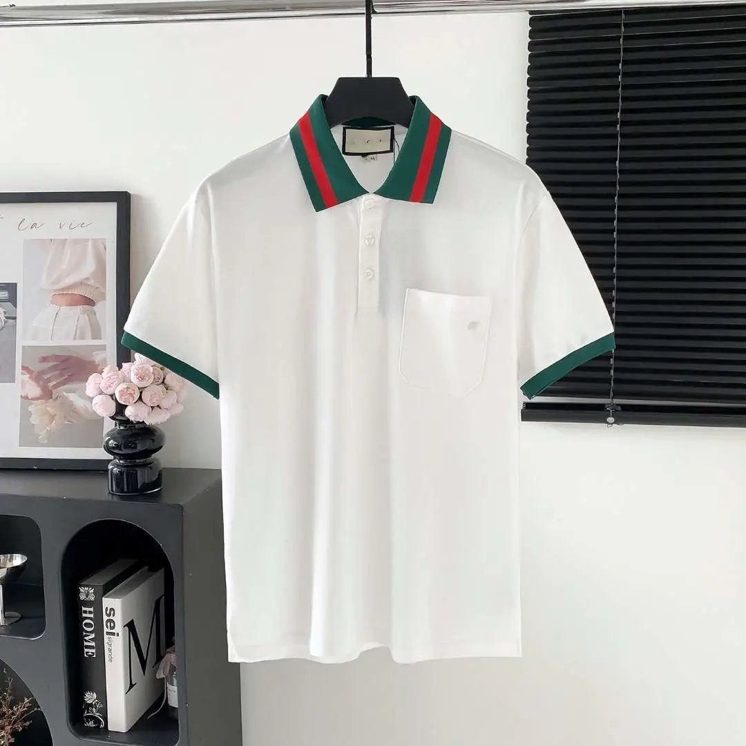 Prada Shirts Short-Sleeve Polo Shirt with Chest Triangle Logo — 30 G Home Double G Embroidered Pocket Collar