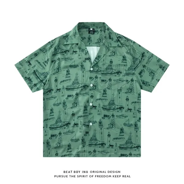 Design Beat Boy Ing Tropical Print Short-Sleeve Shirt White Shirt - 43