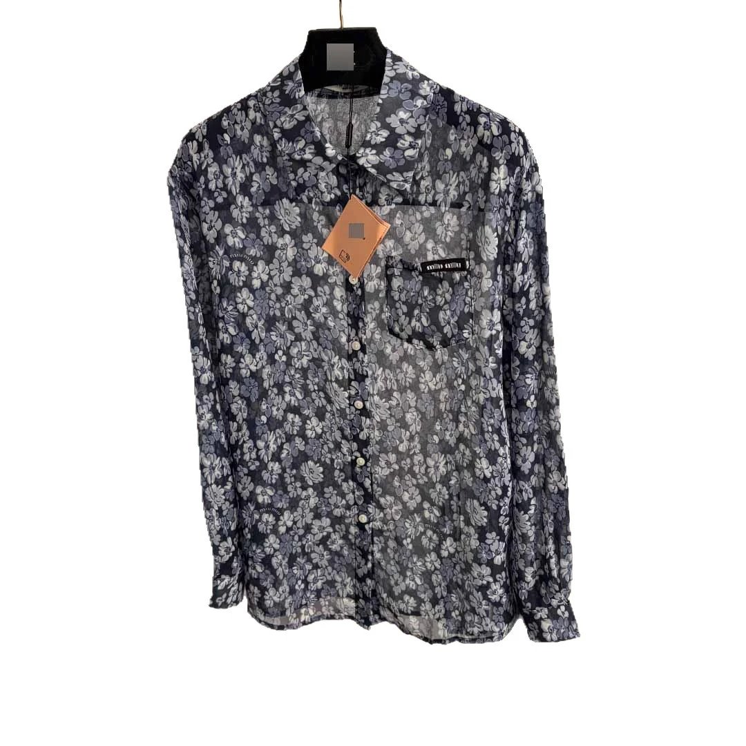 Miu Shirts Floral Print Long-Sleeve Shirt with Chest Pocket image 5