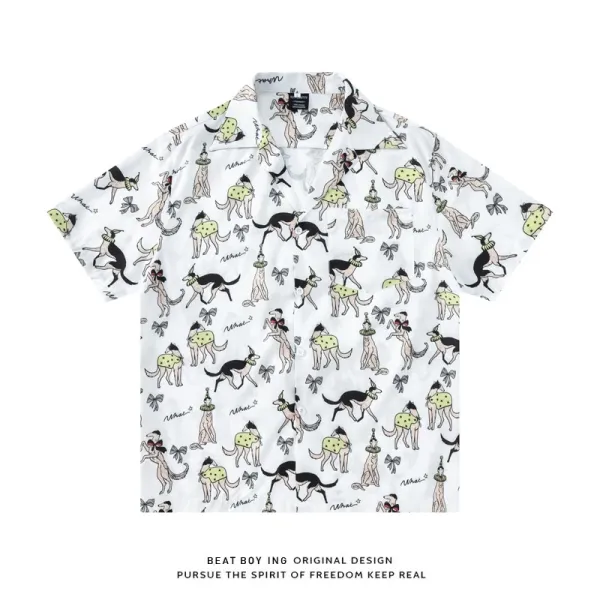 Design Beat Boy Ing Tropical Print Short-Sleeve Shirt White Shirt - 59