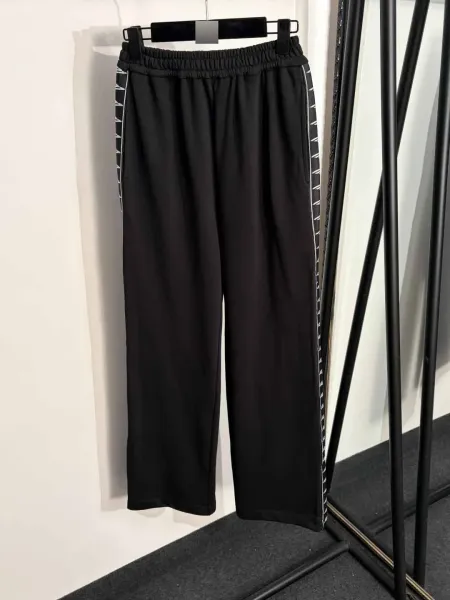 Design Track Pants Black with White Side Stripe Pants Sweatpants - 7