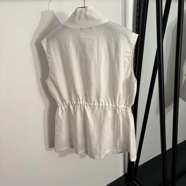 Unbranded Matching Sets Linen utility vest and wide-leg trouser set with four flap pockets drawstring waist product detail image 4