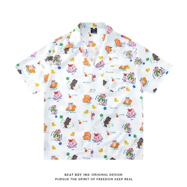 Design Beat Boy Ing Tropical Print Short-Sleeve Shirt White Shirt - 67