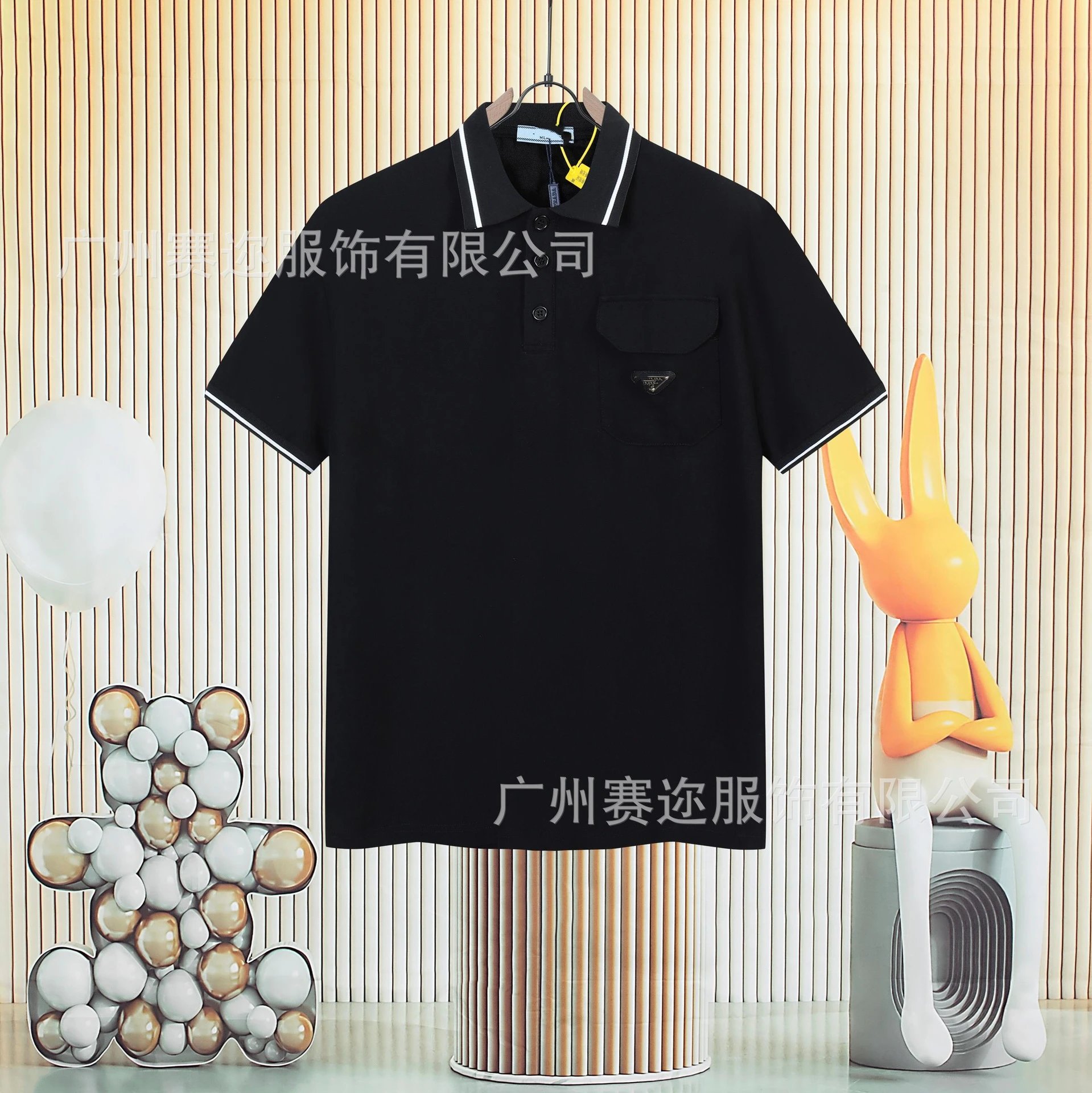 Unbranded Shirts Short-Sleeve Polo Shirt with Contrast Trim and Chest Pocket — P 033 Black
