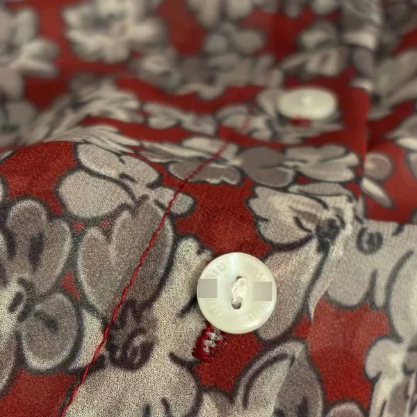 Design Floral Print Sheer Shirt Red Multicolor Tops Shirt - 9