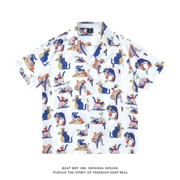 Design Beat Boy Ing Tropical Print Short-Sleeve Shirt White Shirt - 84