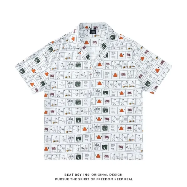 Design Beat Boy Ing Tropical Print Short-Sleeve Shirt White Shirt - 92