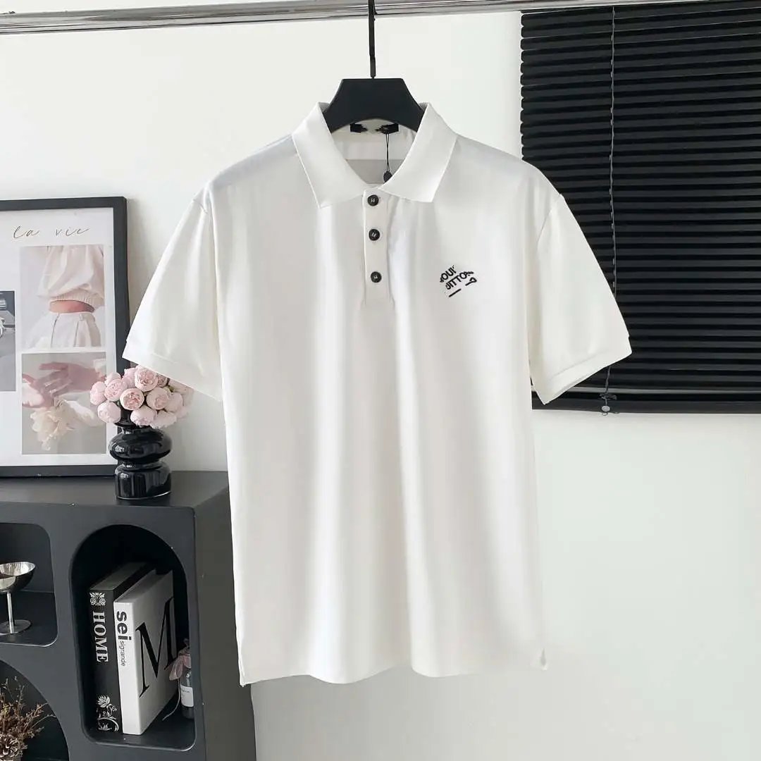 Prada Shirts Short-Sleeve Polo Shirt with Chest Triangle Logo — 05 Donkey Home Chest Classic Letter Pin Embroidery