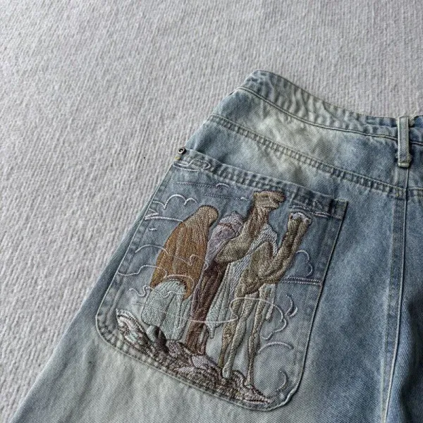 Design Embroidered Cherry Blossom Denim Shorts Black - 11